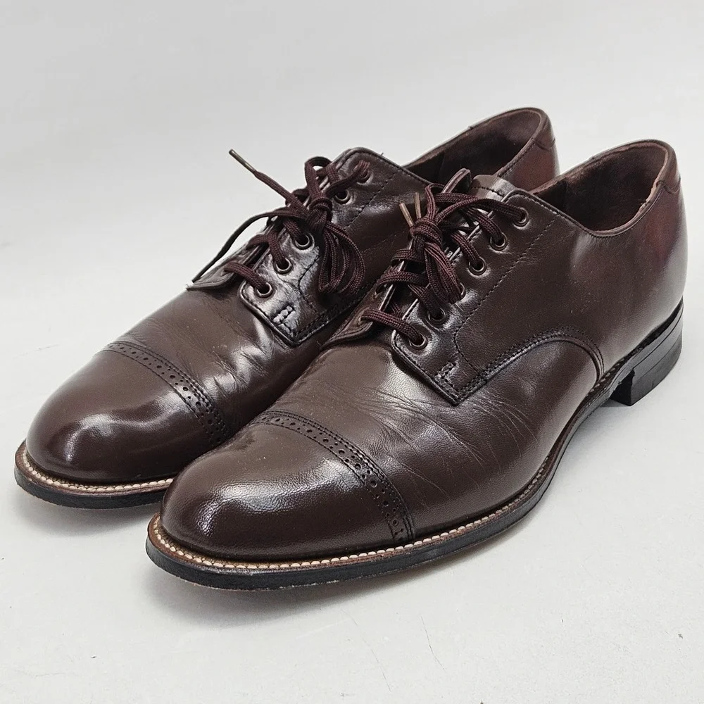 Johnston & Murphy Mens 9.5 D Brown Leather Cap Toe Oxford Dress Shoes 453305